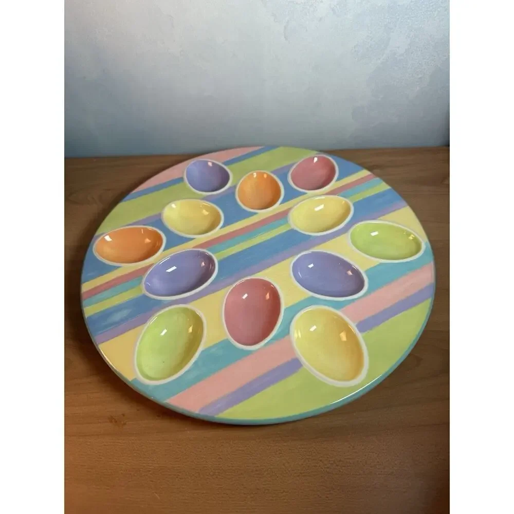 Blossoms & Blooms Easter Themed Deviled Egg Dish Vintage 12.5